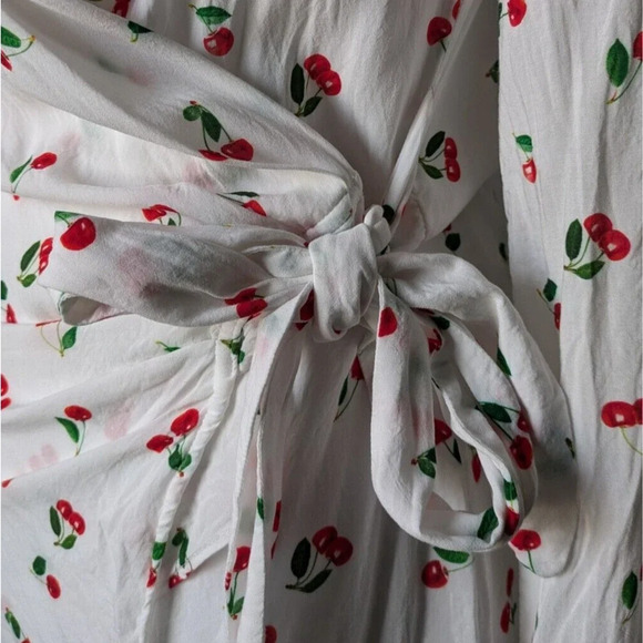 WeWoreWhat Cherry Print Wrap Swim Cover V Neck Wrap Dress Size XS Semi Sheer - Picture 6 of 6